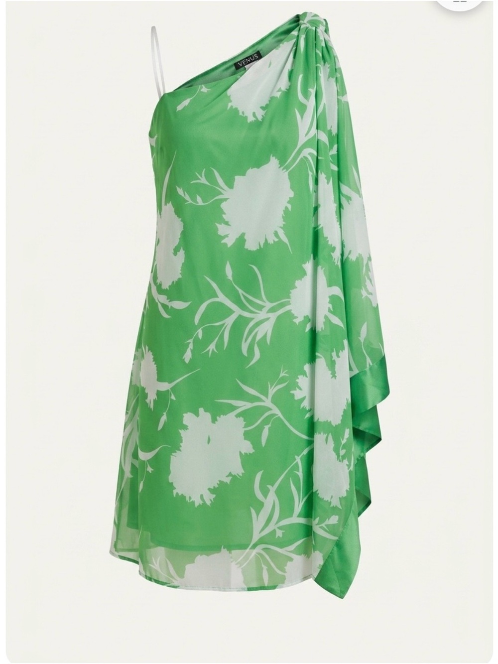VENUS Green and White One-Shoulder Floral Mini Dress